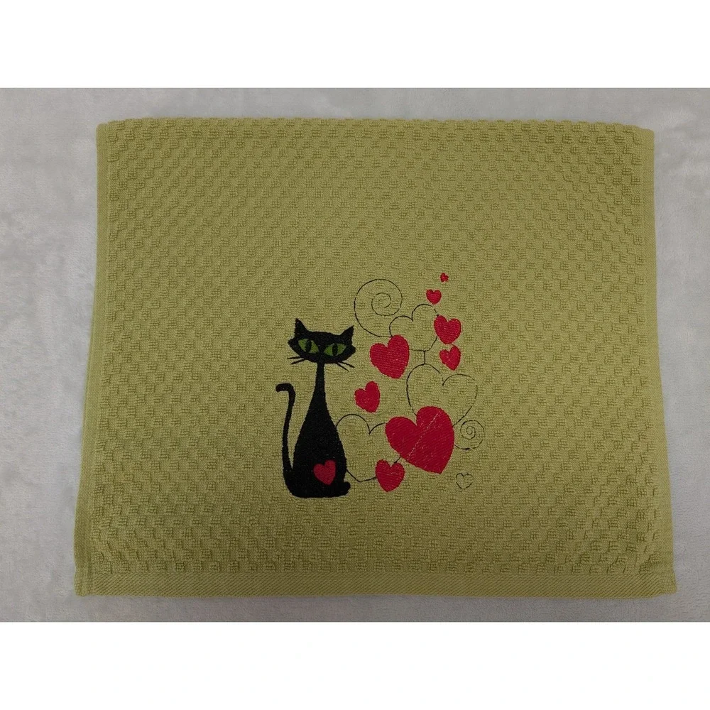 Mid Mod Cat Hearts Valentine Retro Mid Century Modern Kitchen Bar Hand Towel